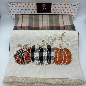 Brother Sister Design Studio Fall Beige Plaid & Patterned Pumpkins Table Runners